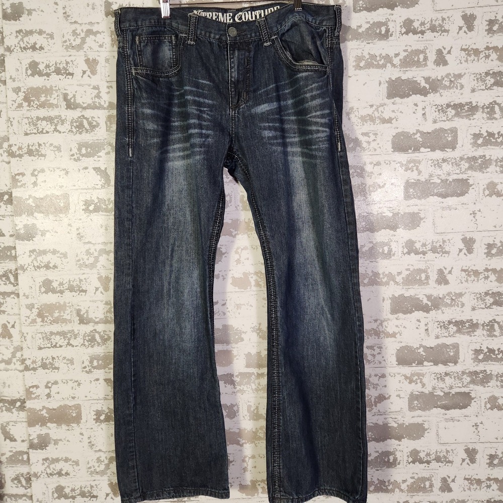 Vintage Y2K Xtreme‎ Couture Men's Distressed Skater Baggy Cross Goth Jeans 38x32